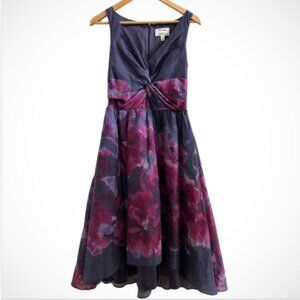 Lela Rose for Neiman Marcus | 4 | Silk Watercolor Floral Midi Dress | V-Neck